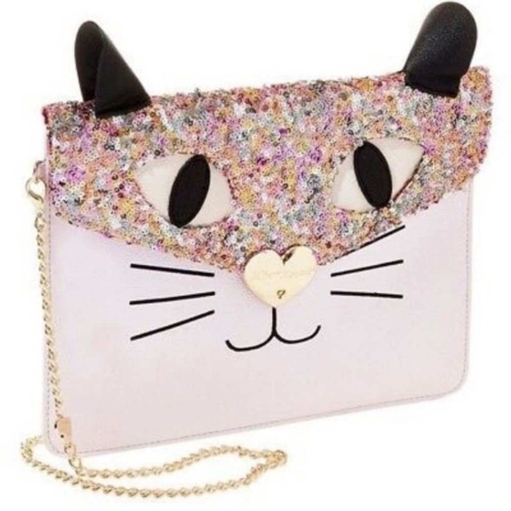 Betsey Johnson Pink and Gold Cat Face Purse